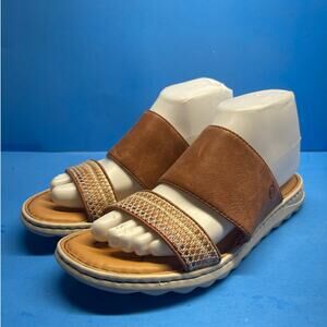 Born Women's Sandal Size 8 M Brown Leather Slide 2 Strap Flat Flip Flop Comfy